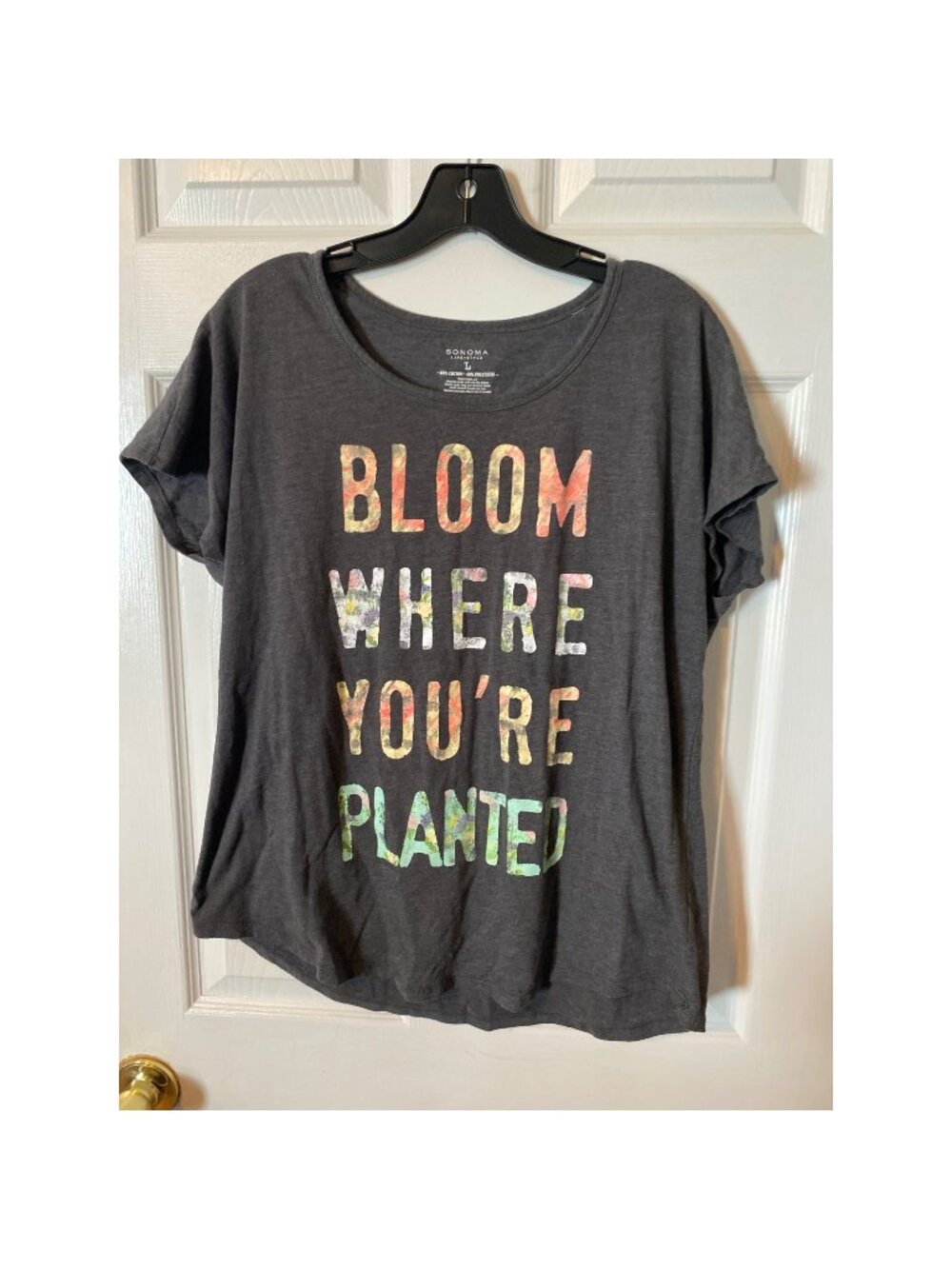 Sonoma Life Style Bloom Where Youre Planted Graphic Tee Charcoal Gray Large